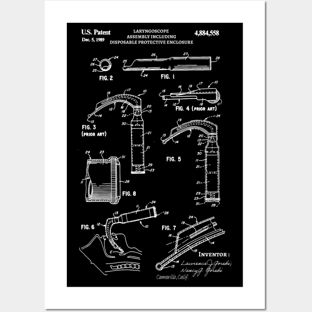 Laryngoscope Patent 1989 Surgeon gifts , Nurse, Medical Student Gift Wall Art by Anodyle